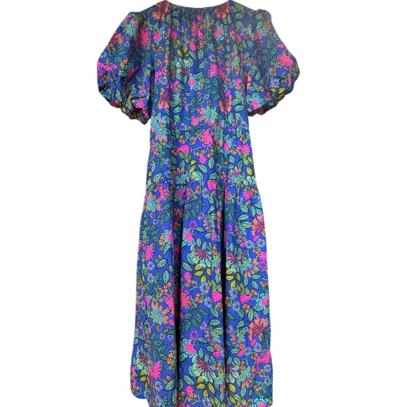Baltic Born Blue and Pink Floral Short Sleeve Midi Dress Sz M - Picture 6 of 9
